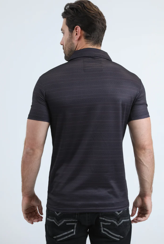 Mens Performance Fabric Modern Fit Stretch Aztec Print Black Polo