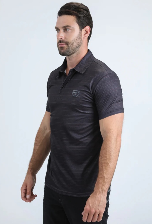 Mens Performance Fabric Modern Fit Stretch Aztec Print Black Polo