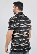 Mens Performance Fabric Modern Fit Stretch Cactus Print Polo