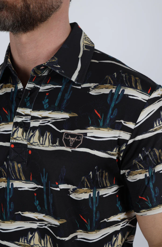 Mens Performance Fabric Modern Fit Stretch Cactus Print Polo