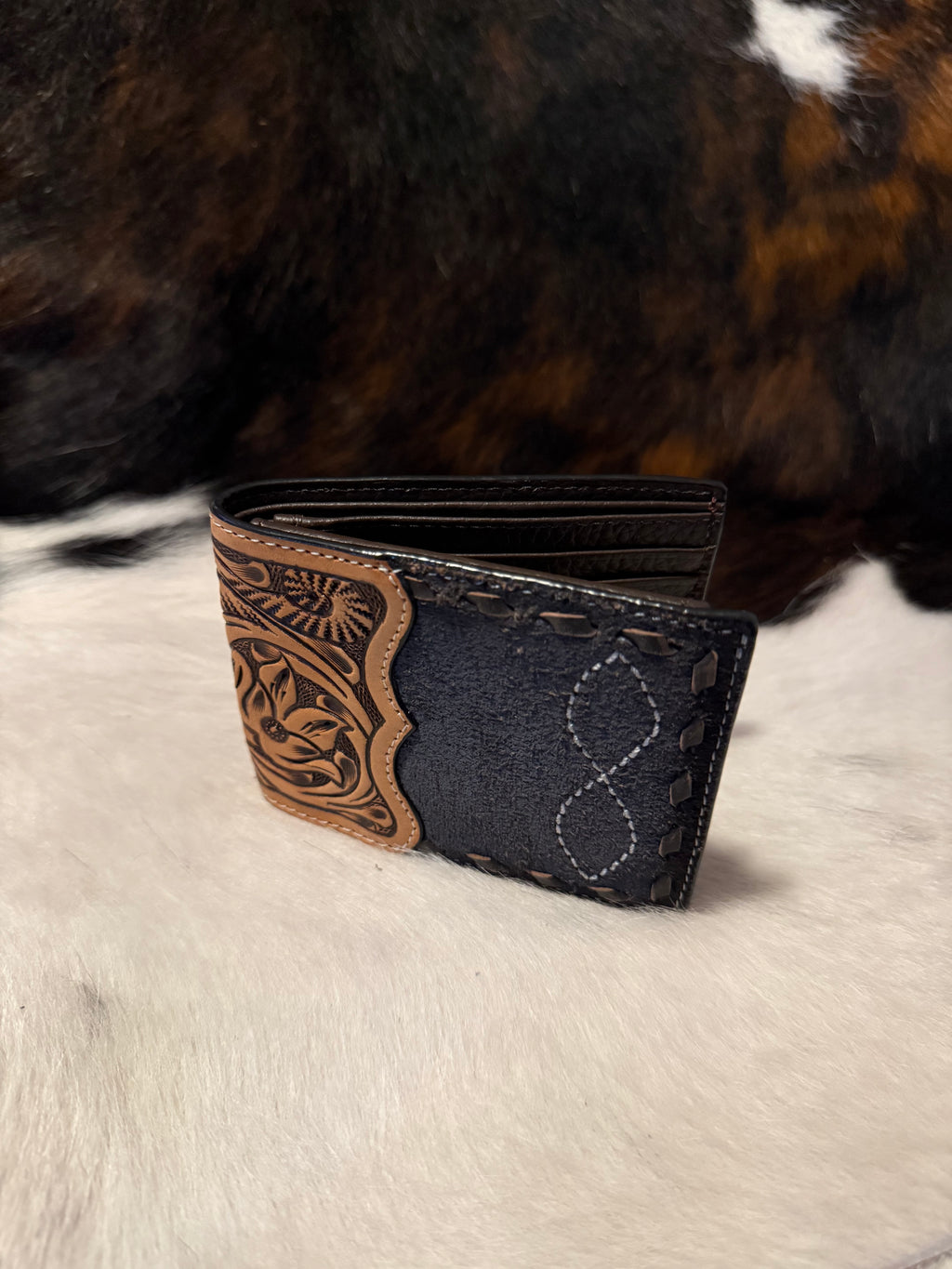 3D Western Wallet Mens Bifold Flip Leather Black Brown