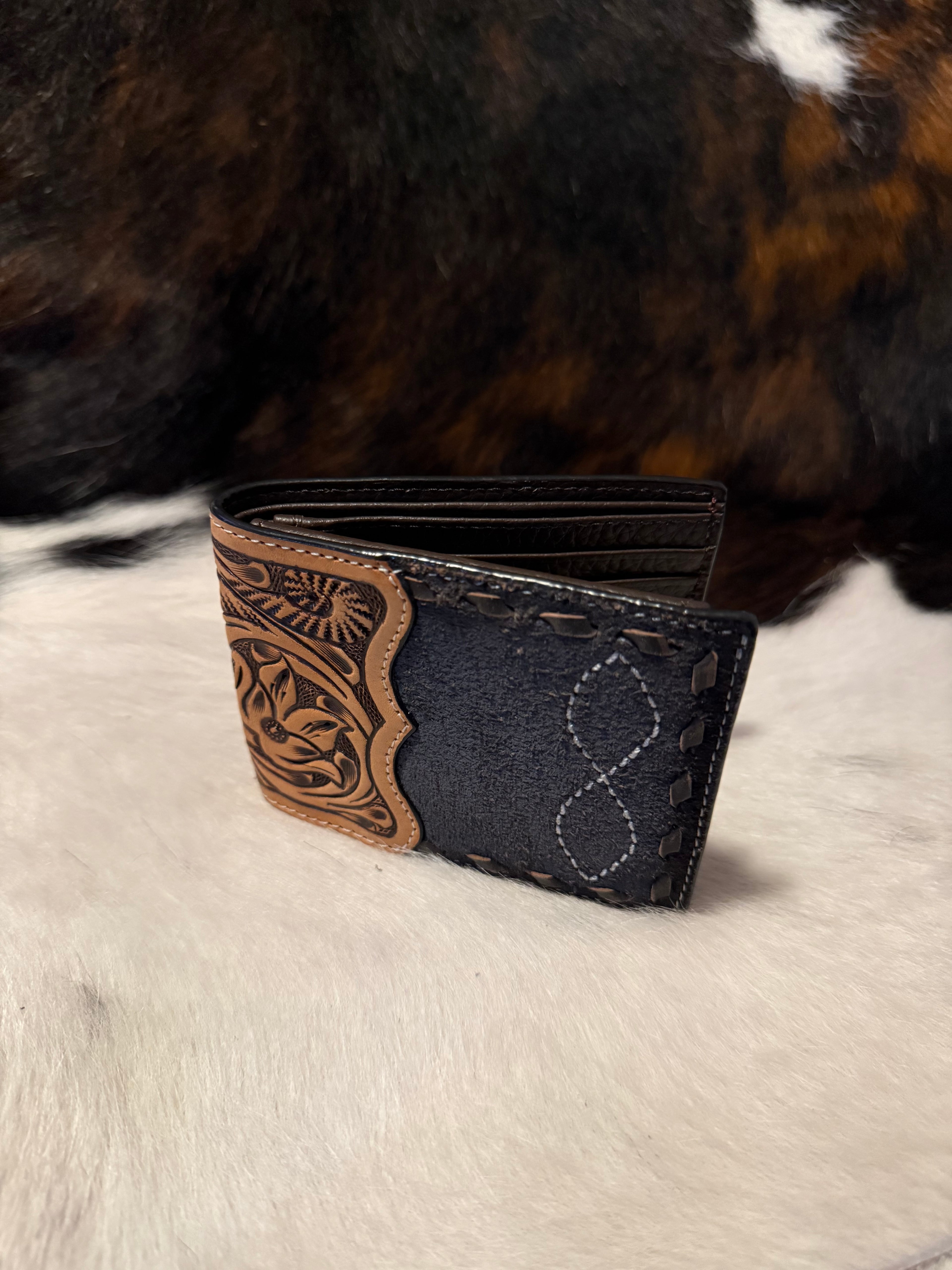 3D Western Wallet Mens Bifold Flip Leather Black Brown
