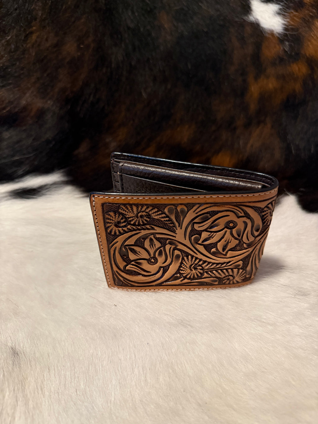 3D Western Wallet Mens Bifold Flip Leather Black Brown