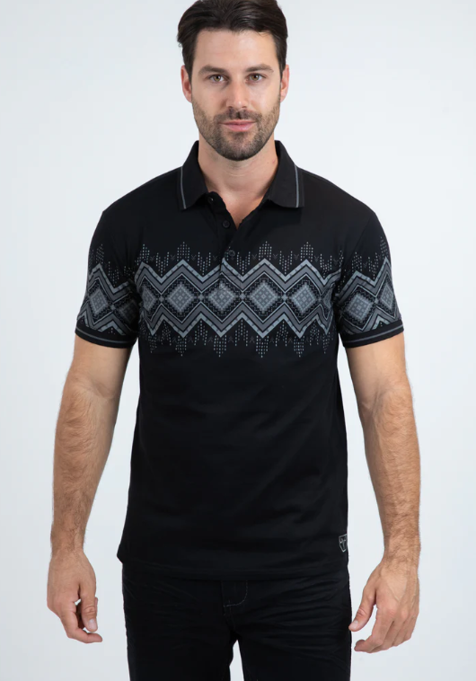 Mens Modern Fit Stretch Cotton Black Polo