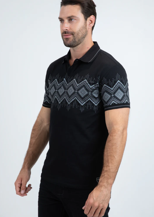 Mens Modern Fit Stretch Cotton Black Polo
