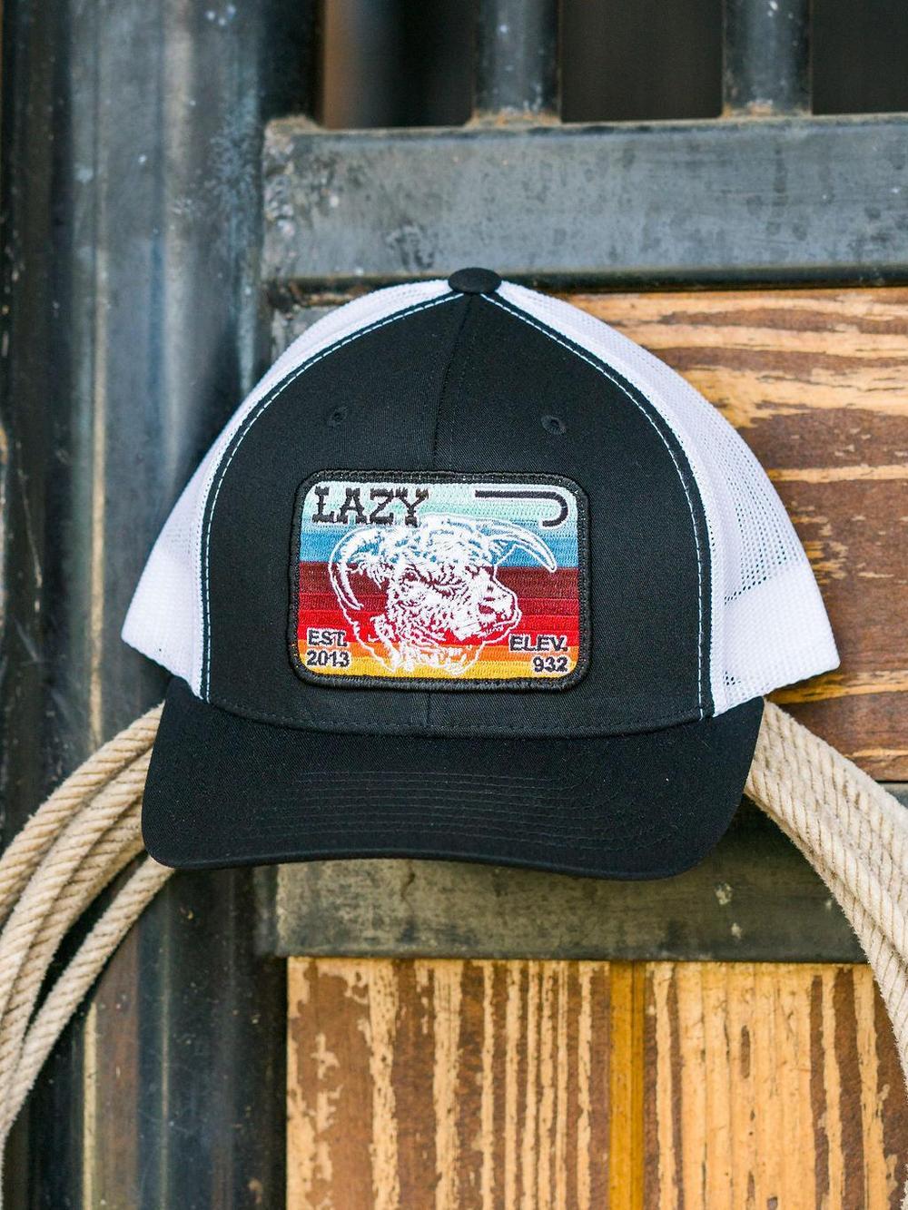 Lazy J Ranch Black & White Serape Elevation Mid Profile Trucker Hat