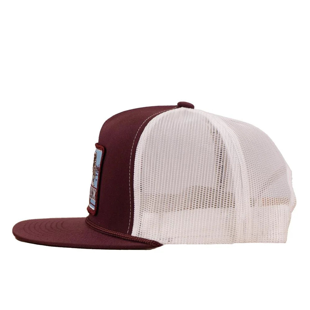 Lazy J Ranch Maroon & White Blue Bull Trap Classic Rope Trucker Hat