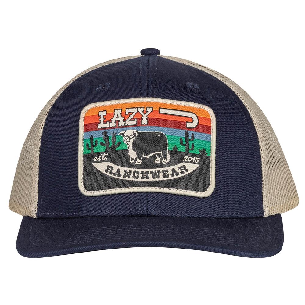Lazy J Ranch Navy & Tan Serape Sunrise Mid Profile Trucker Hat