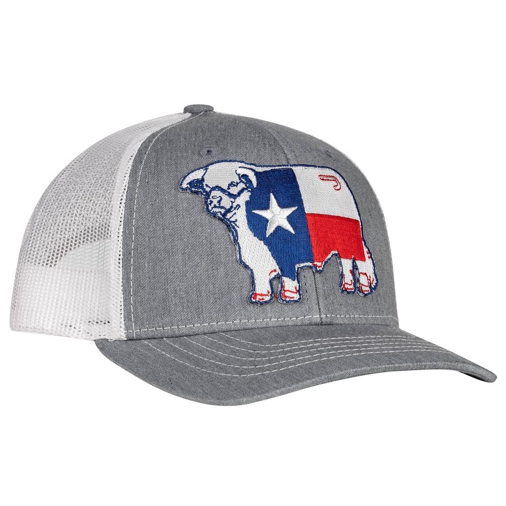 Lazy J Ranch Heather Grey & White Texas Flag Bull Hat