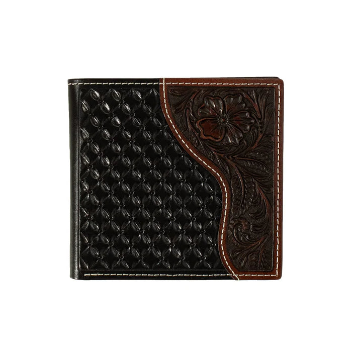 Nocona Western Wallet Mens Bifold Basketweave Emboss Brown