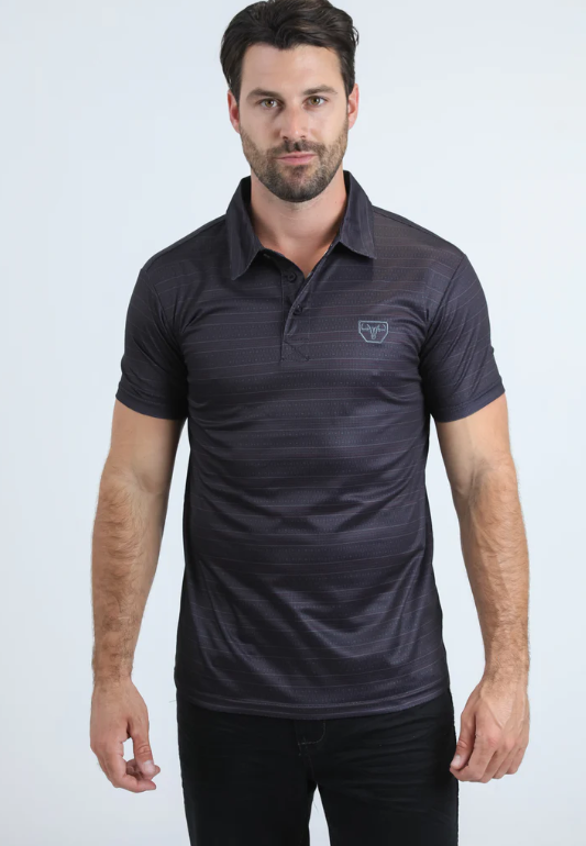 Mens Performance Fabric Modern Fit Stretch Aztec Print Black Polo