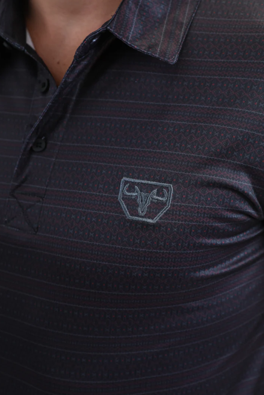 Mens Performance Fabric Modern Fit Stretch Aztec Print Black Polo