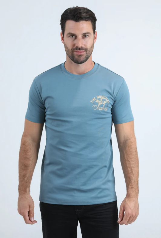 Mens Modern Fit Cotton Stretch Blue T-Shirt