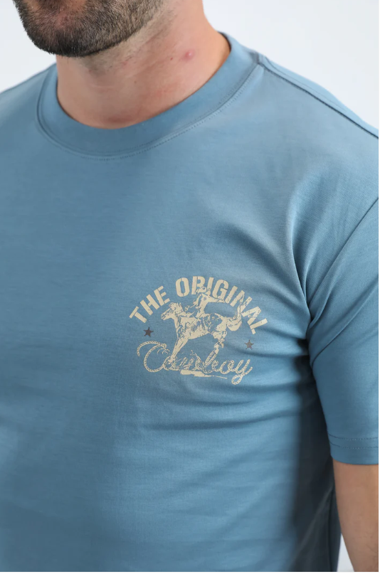 Mens Modern Fit Cotton Stretch Blue T-Shirt