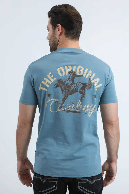 Mens Modern Fit Cotton Stretch Blue T-Shirt