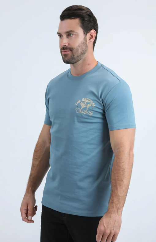 Mens Modern Fit Cotton Stretch Blue T-Shirt