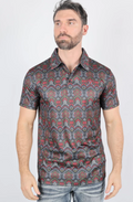 Mens Performance Fabric Modern Fit Stretch Aztec Print Polo