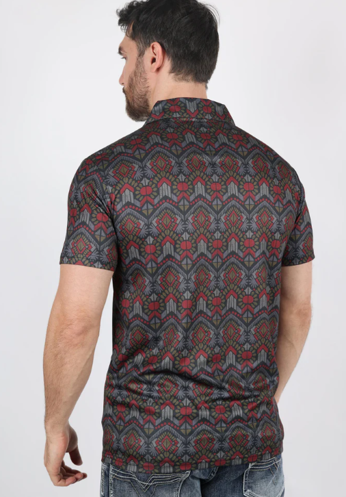 Mens Performance Fabric Modern Fit Stretch Aztec Print Polo