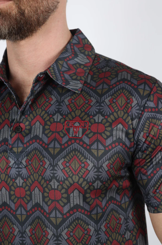 Mens Performance Fabric Modern Fit Stretch Aztec Print Polo