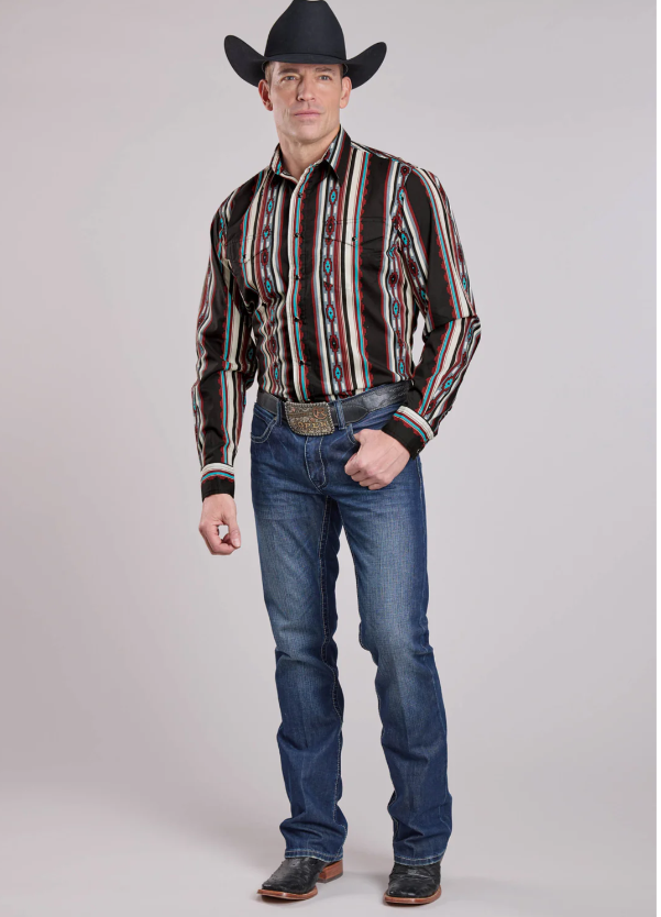 Mens Long Sleeve Snap Serape Stripe Western Shirt