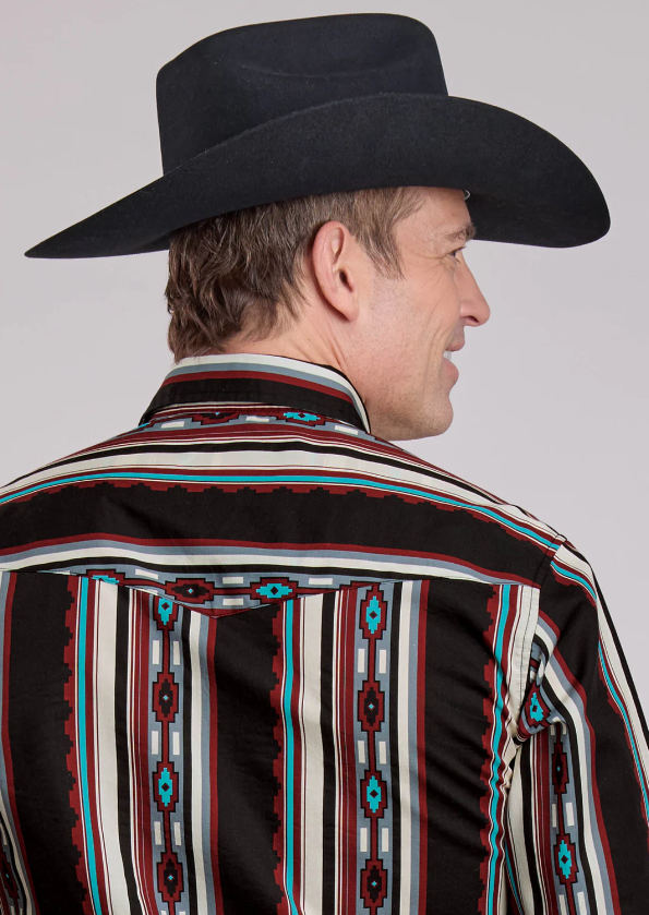 Mens Long Sleeve Snap Serape Stripe Western Shirt