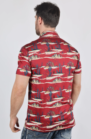Mens Performance Fabric Modern Fit Stretch Cactus Print Polo