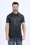 Mens Performance Modern Fit Stretch Aztec Print Black Polo