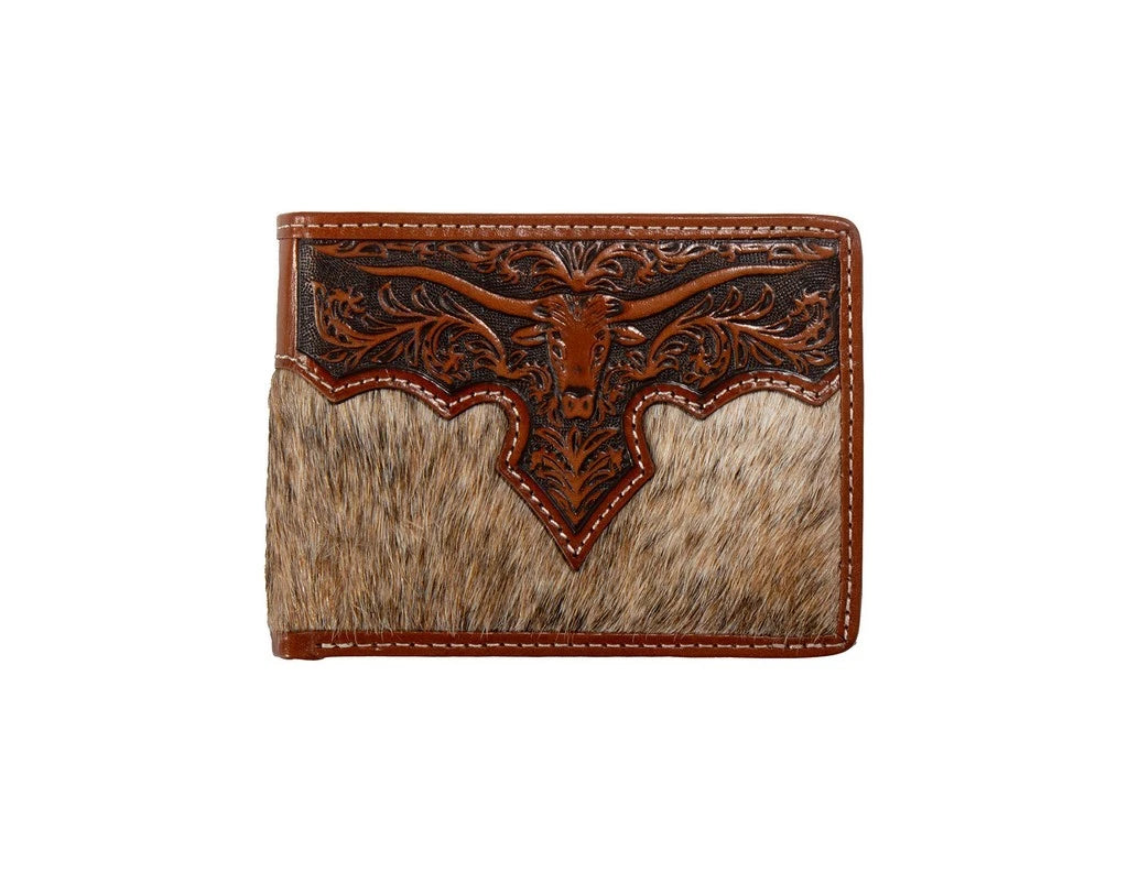 Nocona Western Wallet Mens Bifold Calf Hair Longhorn Brown