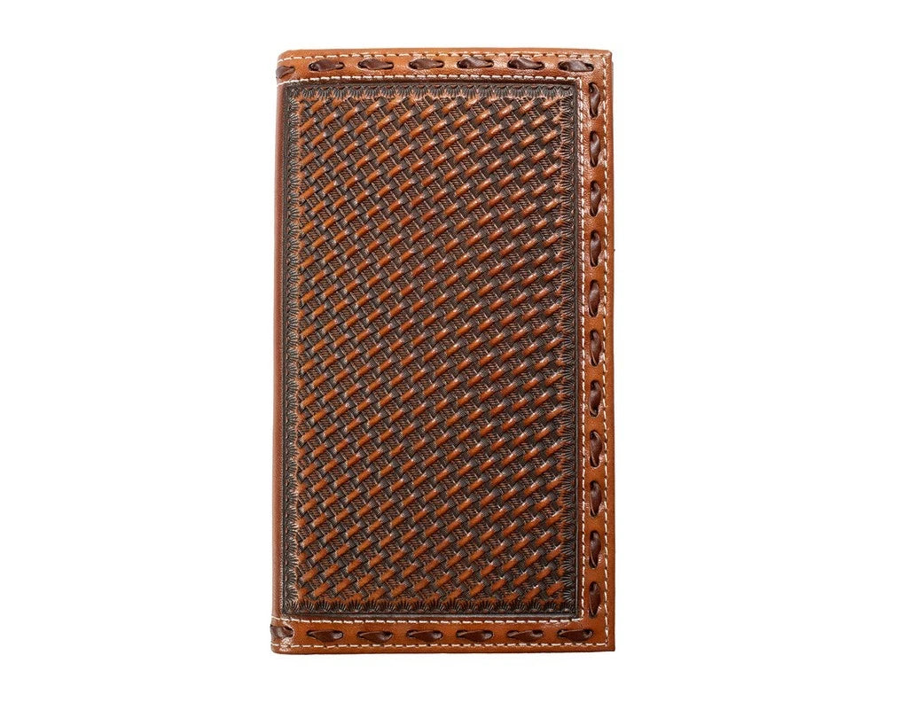 3D Western Wallet Mens Basketweave Trifold Rodeo Brown